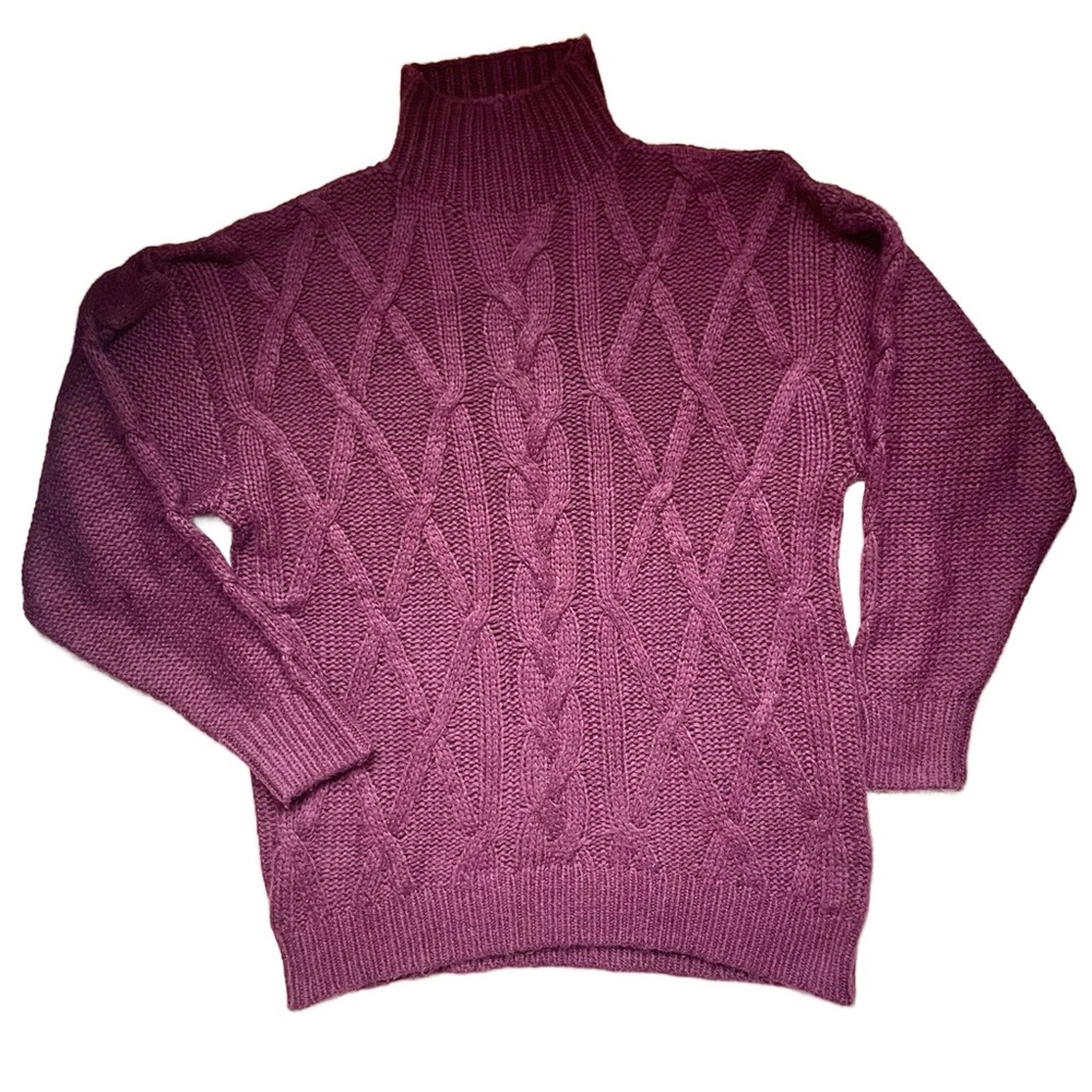 Express Oversized Relaxed Fit Cabernet Purple Cableknit Mockneck Sweater XS